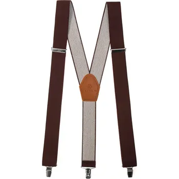 Kšandy Avantgard Šle Y s koženým středem a zapínáním na klipy - 35 mm, 856-901869, Hnědá, koňaková kůže
