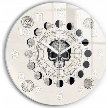 Hodiny Moderní skleněné nástěnné hodiny s potiskem Fáze měsíce kulatý průměr 30 cm