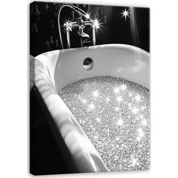 Obraz OBRAZ DO KOUPELNY TOALETY WC ČERNÝ STŘÍBRNÝ MODERNÍ NA PLÁTNĚ 40x30