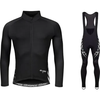 cyklistický dres Force SPIKE černo-bílý cyklistický dres - dlouhý rukáv + Force SPIKE černo-bílé cyklokalhoty XL + DÁREK