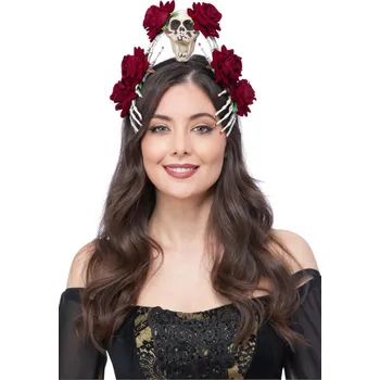 Čelenka kostlivec s lebkou a růžemi