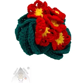 Velikonoční dekorace Dubový skřítek Háčkovaná primulka v hrníčku červená