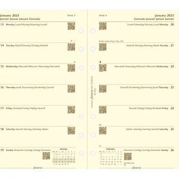 Náplň do diáře Filofax, Kalendář 2025 osobní, týden/1 strana, krémová, 5 jazyků