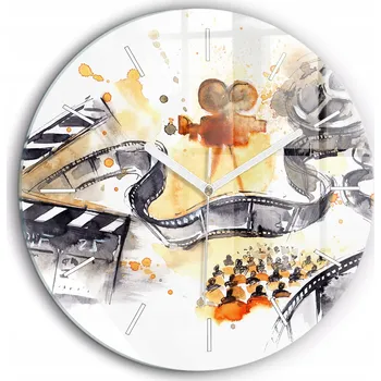 Hodiny Kulatý Skleněné Foto Hodiny na Zeď do Kanceláře Kinematografie kamera průměr 60 cm