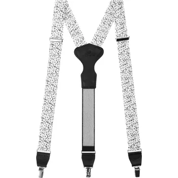 Kšandy Avantgard Látkové šle Y s koženým středem a zapínáním na klipy - 35 mm - v dárkovém balení, 878-197523, Bílá s notami, černá kůže