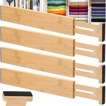 Příborník do zásuvky PŘEPÁŽKY DO ZÁSUVEK 4KS NASTAVITELNÉ ORGANIZÉR DO ŠUPLÍKU ODDĚLOVAČ BAMBUS