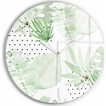 Hodiny Nástěnné hodiny kulatý dekorativní klasické kuchyňské Zelené listy průměr 30 cm