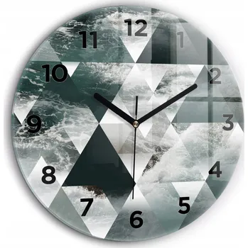 Hodiny Minimalistické Skleněné Foto Hodiny na Zeď Abstrakce mořské vlny průměr 60 cm