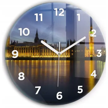 Hodiny Moderní skleněné hodiny s grafikou na zeď Palác Winchester Londýn průměr 30 cm