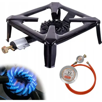 Turistický vařič PLYNOVÝ HOŘÁK STOLIČKA LITINOVÝ VAŘIČ 40x40cm 8kW SADA HADICE REDUKTOR