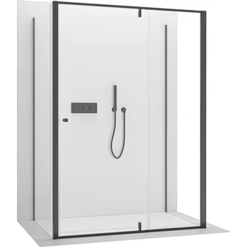 CERANO - Třístěnný sprchový kout Santini U L/P - 6 mm - černá matná, transparentní sklo - 110x80x195 cm - pivotový