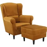 Křeslo ušák, s taburetem, látka hořčicová, ASTRID