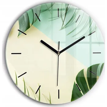 Hodiny Skleněné foto hodiny na zeď Listy Monstera černé ručičky kulatý průměr 60 cm