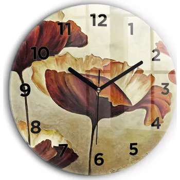 Hodiny Moderní skleněné nástěnné hodiny s potiskem Malované máky, průměr 60 cm