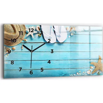 Hodiny Skleněné moderní nástěnné hodiny s potiskem 60x30 cm Prázdninové doplňky