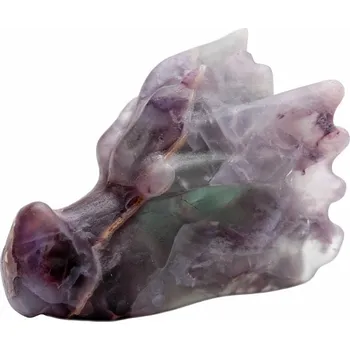 Ručně vyřezaná hlava draka z fluoritu multicolor cca 3 x 5,3 cm