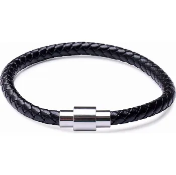 Náramek Pánský fashion černý kožený náramek nerez ocel varianta 5 obvod cca 20 cm