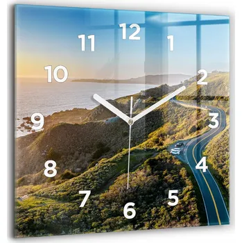 Hodiny Čtvercové skleněné nástěnné hodiny s motivem Cesta po San Franciscu 60x60 cm