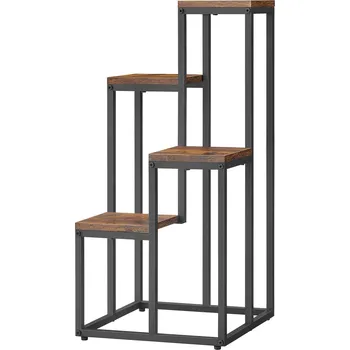 Knihovna Regál na květiny 4 police - rustikální / černé nohy