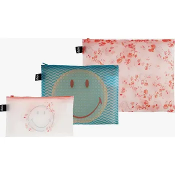 Kosmetická taška Taštičky na zip 3 ks LOQI SMILEY Transparent Milky Blossom