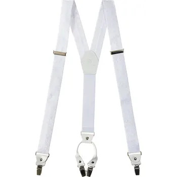 Kšandy Avantgard Látkové šle Y s koženým středem a zapínáním na klipy - 35 mm - v dárkovém balení, 880-935001, Bílá, bílá kůže