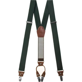 Kšandy Avantgard Látkové šle Y s koženým středem a zapínáním na klipy - 35 mm - v dárkovém balení, 880-986063, Zelená, tmavě hnědá kůže