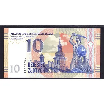 Sběratelství POLSKO. Miasto Stołeczne Warszawa. 10 złotych 2017.