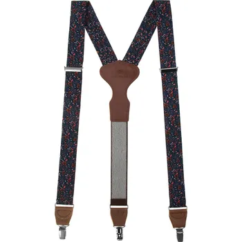 Kšandy Avantgard Látkové šle Y s koženým středem a zapínáním na klipy - 35 mm - v dárkovém balení, 878-197263, Modrá, tmavě hnědá kůže