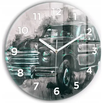 Hodiny Ozdobné nástěnné hodiny s krásnou grafikou - Auto Old-School, kulatý, průměr 30 cm