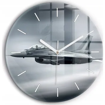 Hodiny Foto Skleněné Hodiny Nástěnné Do Moderních Interiérů Vojenské letadlo průměr 60 cm