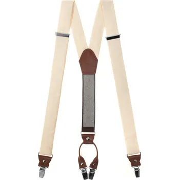 Kšandy Avantgard Látkové šle Y s koženým středem a zapínáním na klipy - 35 mm - v dárkovém balení, 880-933969, Smetanová, koňaková kůže