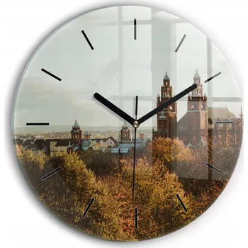 Hodiny Skleněné nástěnné hodiny do kanceláře s grafikou Galerie umění v Glasgow, průměr 30 cm