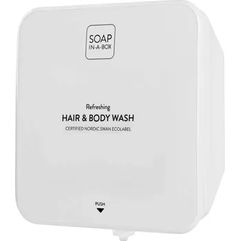 Dávkovač mýdla Lesklý bílý dávkovač šamponu a gelu na tělo Soap-In-A-Box