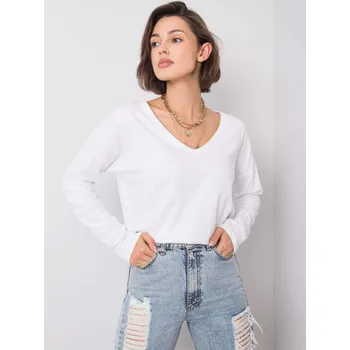 Dámské tričko Dámské bílé dlouhé tričko s výstřihem do V RV-BZ-5945.35P-bílá Velikost: XL