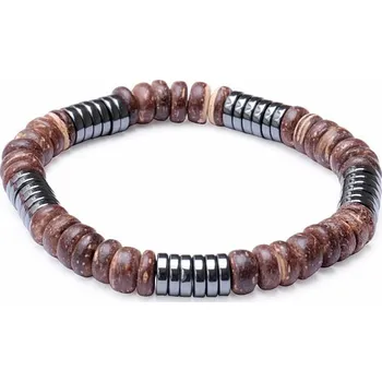 Náramek Hematit a kokosový ořech náramek z disků obvod cca 17 až 23 cm