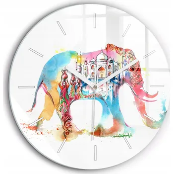 Hodiny Čtvercové Skleněné Nástěnné Hodiny do Kanceláře s Grafikou Indická Kultura fi60 cm