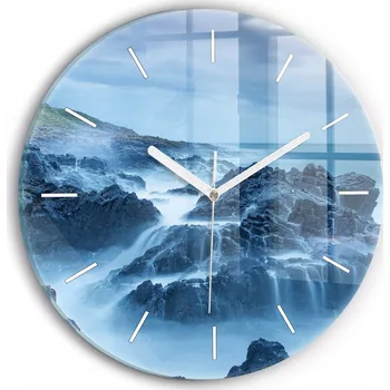Hodiny Moderní skleněné hodiny s grafikou na zeď Maják kulatý průměr 30 cm