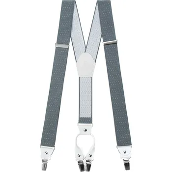 Kšandy Avantgard Šle Y s koženým středem a zapínáním na klipy - 35 mm, 880-210101, Šedá s bílou tečkou, bílá kůže