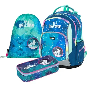 Set školních potřeb Jednorožec Školní sada set batoh OXY GO Unicorn pattern, pouzro, sáček