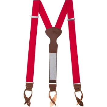 Kšandy Avantgard Látkové šle Y s koženým středem a poutky - 35 mm - v dárkovém balení, 879-985763, Červená, tmavě hnědá kůže