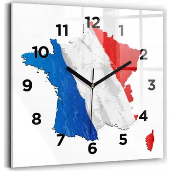 Hodiny Čtvercové Skleněné Nástěnné Hodiny do Kanceláře s Motivem Francouzské Vlajky 30x30 cm