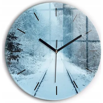 Hodiny Moderní skleněné hodiny s grafikou na zeď Srnky na kolejích kulatý průměr 30 cm