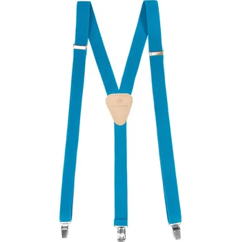 Kšandy Avantgard Šle Y s koženým středem a zapínáním na klipy - 25 mm, 867-2512, Tyrkysová, béžová kůže