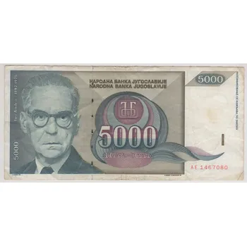 JUGOSLÁVIE. 5 000 dinara 1992.