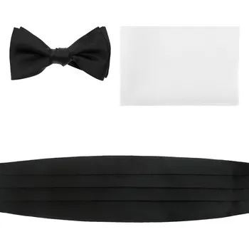 Motýlek Avantgard Smokingový pás s vázacím motýlkem a kapesníčkem, 975-2323, Černá matná, bílý kapesníček