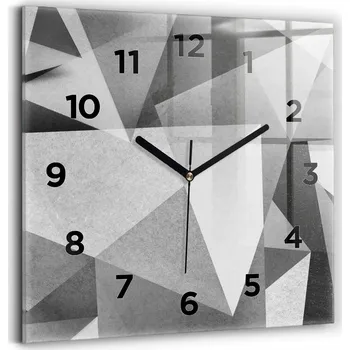 Hodiny Skleněné hodiny s tichým mechanismem, nástěnné, loft styl, šedá geometrická abstrakce