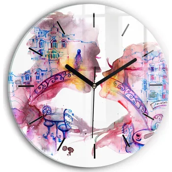 Hodiny Moderní skleněné nástěnné hodiny s potiskem Dvě Těla Jedna Duše průměr 30 cm