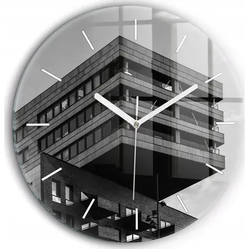 Hodiny Skleněné nástěnné hodiny do kanceláře s grafikou: Architektura Amsterdamu, průměr 60 cm