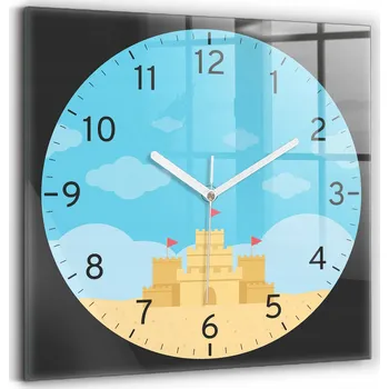 Hodiny Čtvercové Skleněné Nástěnné Hodiny do Kanceláře se Vzorem Pískového Hradu 30x30 cm
