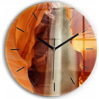 Hodiny Čtvercové Skleněné Nástěnné Hodiny do Kanceláře s Grafikou Pouštního kaňonu fi30 cm